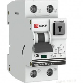 Автомат дифференциальный EKF PROXIMA АВДТ-63 6А/30мА (хар. С, электронный, тип А) 6кА