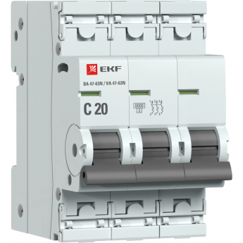 Автоматический выключатель EKF 3P 20А (C) 6кА ВА 47-63N PROxima