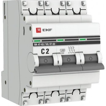 Автоматический выключатель EKF PROXIMA 3P 2А (C) 4,5kA ВА 47-63