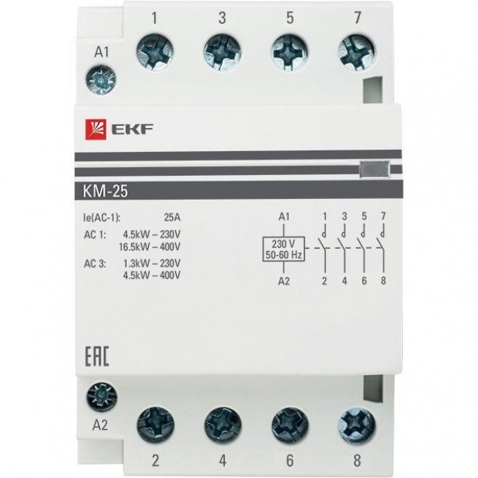 Контактор модульный EKF КМ 25А 4NО (3 модуля) km-3-25-40