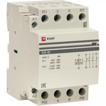 Модульный контактор EKF КМ 40А 2NО+2NC 3 модуля PROxima km-3-40-22 Модульный контактор EKF КМ 40А 2NО+2NC 3 модуля PROxima km-3-40-22