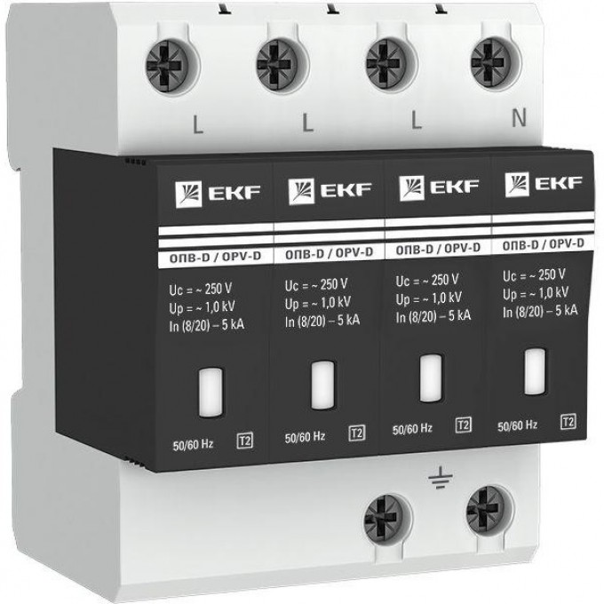 Ограничитель импульсных напряжений EKF серии ОПВ-D/4P In 5кА 230В (с сигнализацией) opv-d4