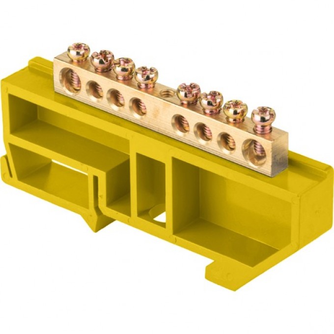 Шина EKF PROXIMA "0" N 6х9мм 8 отверстий латунь желтый изолятор на DIN-рейку sn0-63-08-dz