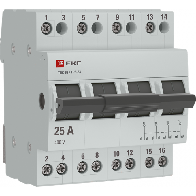 Трехпозиционный переключатель EKF ТПС-63 4P 25А PROxima TPS425