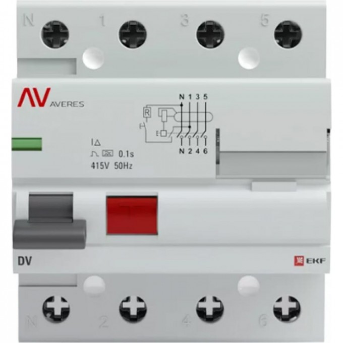 Устройство защитного отключения EKF DV, 4P, 40А/30мА, A, AVERES SQ rccb-4-40-30-a-av