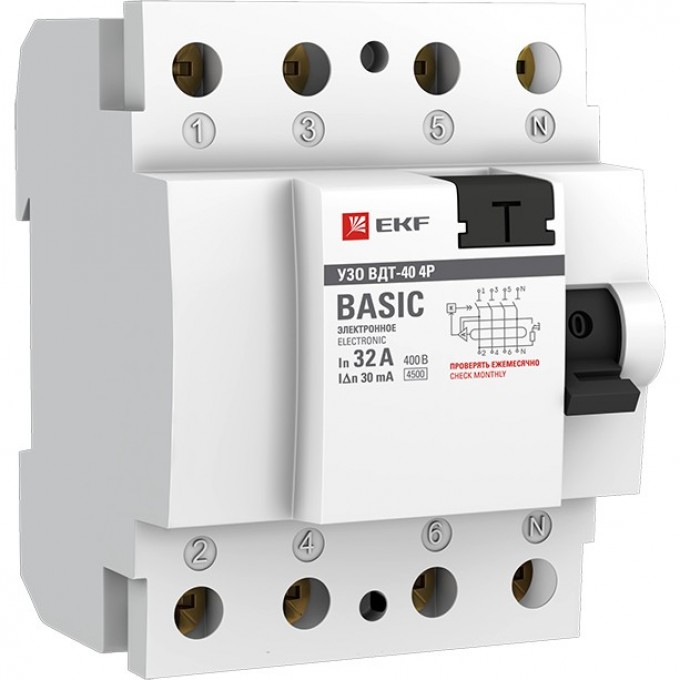 Устройство защитного отключения УЗО EKF BASIC ВДТ-40 4P 40А/ 30мА (электронное) elcb-4-40-30e-sim