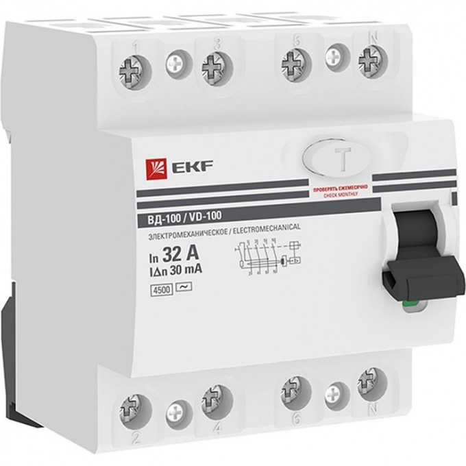 Устройство защитного отключения УЗО EKF PROXIMA ВД-100 4P 40А/ 30мА (электромеханическое) elcb-4-40-30-em-pro