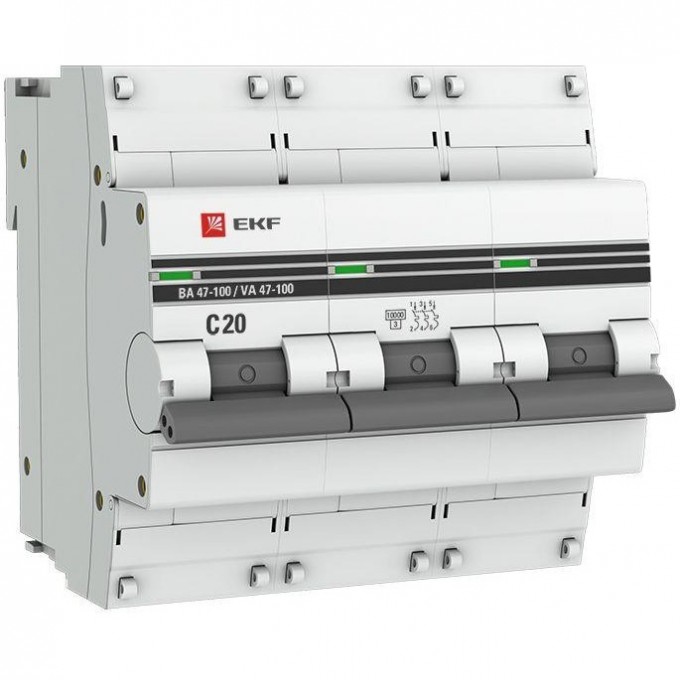Выключатель автоматический модульный EKF 3п C 20А 10кА ВА 47-100 PROxima mcb47100-3-20C-pro