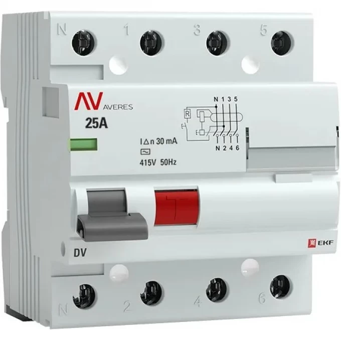 Выключатель дифференциального тока EKF (УЗО) 4п 25А 30мА тип AC DV AVERES EKF rccb-4-25-30-ac-av Выключатель дифференциального тока EKF (УЗО) 4п 25А 30мА тип AC DV AVERES EKF rccb-4-25-30-ac-av